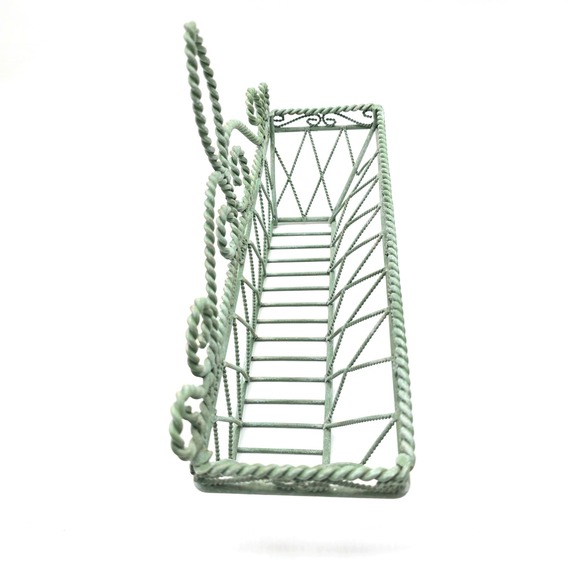 Vintager Style Wrought Iron Wall Basket Sage Green Twisted Wire Design 12x7x4 - Picture 4 of 8